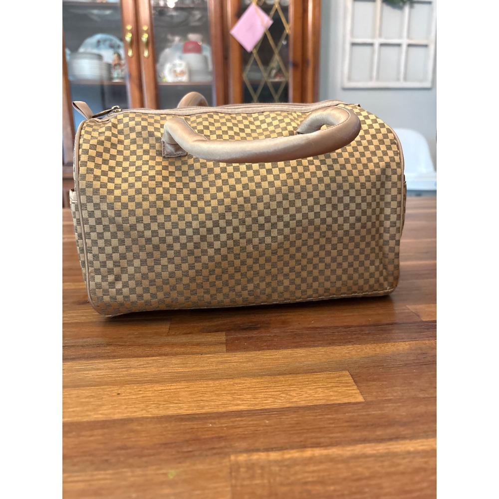 NaRaYa Barrel Bag Women Small Gold Checkered Excellent Satin Trim Duffle Handbag